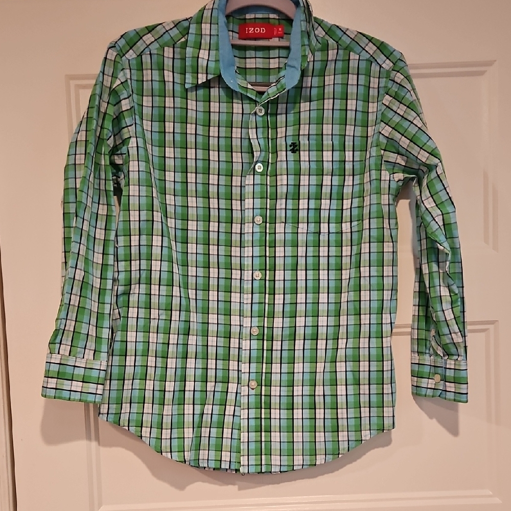 EUC Izod Boy's Blue and Green Checkered Shirt M 10/12